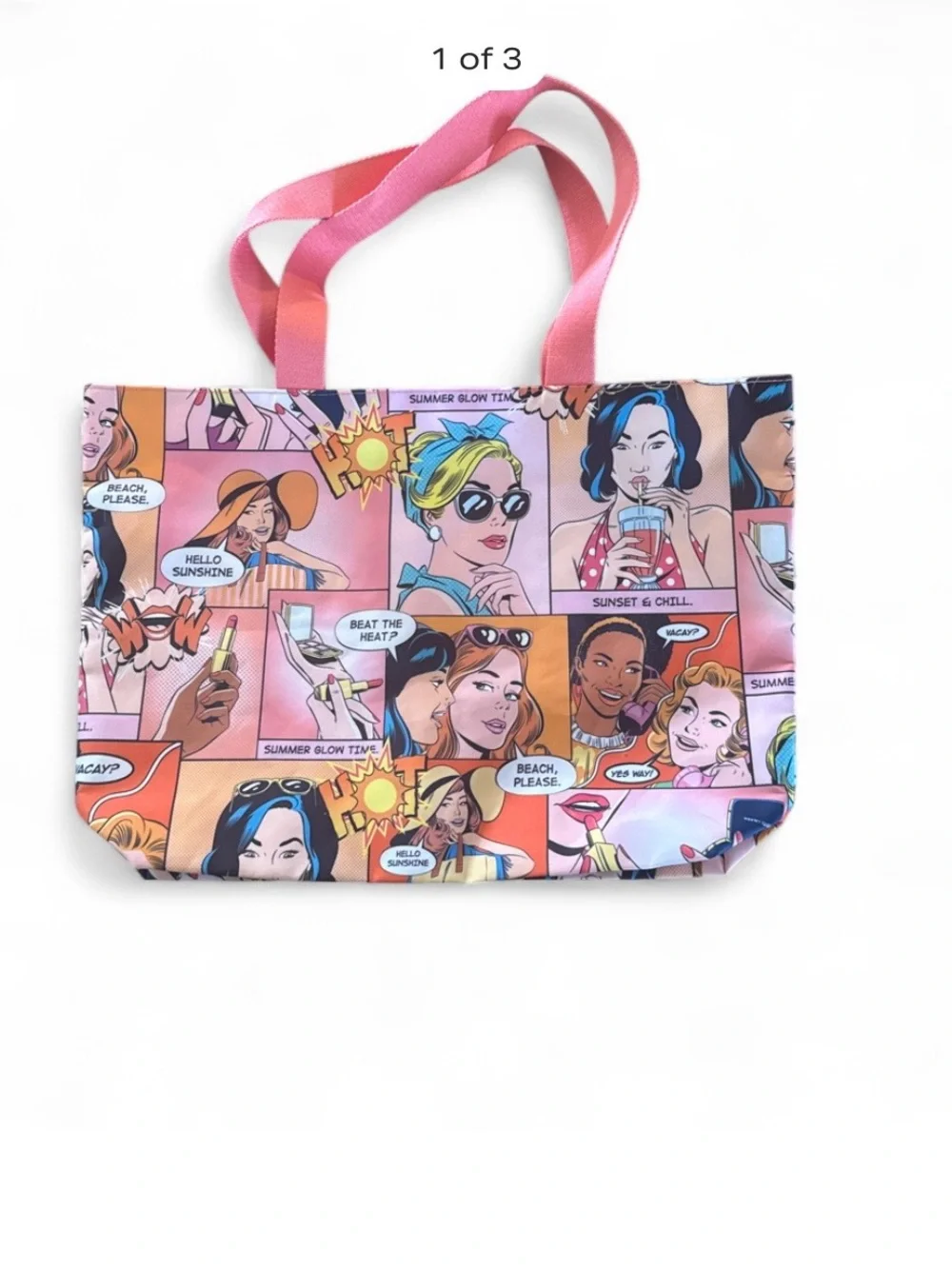Estee Lauder Comic-Strip Tote with Pink Handles